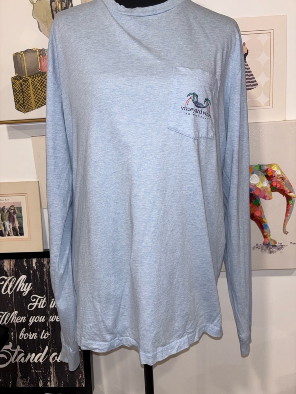 Vineyard Vines Light Blue Long-Sleeve Pocket Tee with Palm Logo